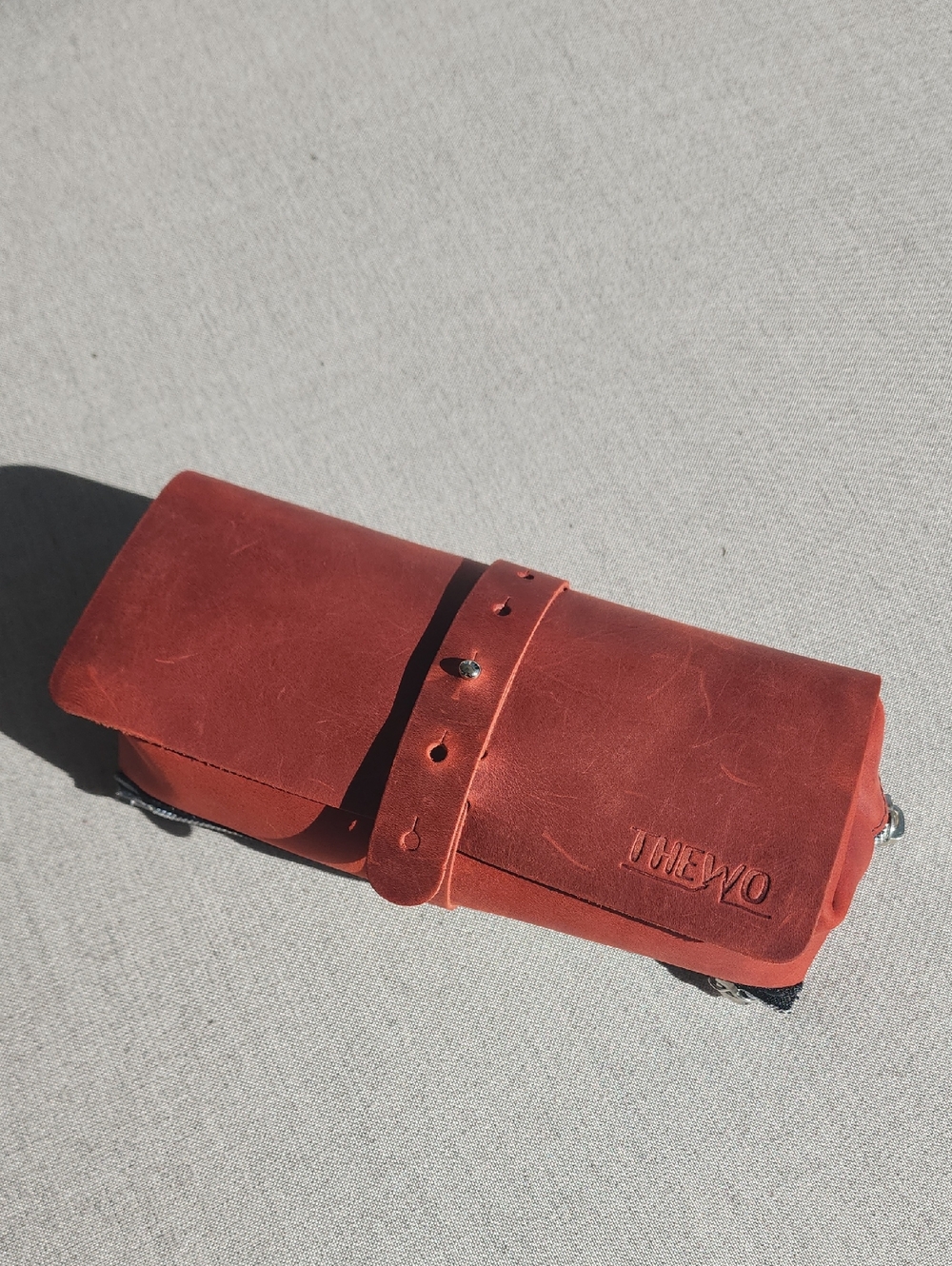 Thewo Red Leather Roll-Up Pencil Pouch